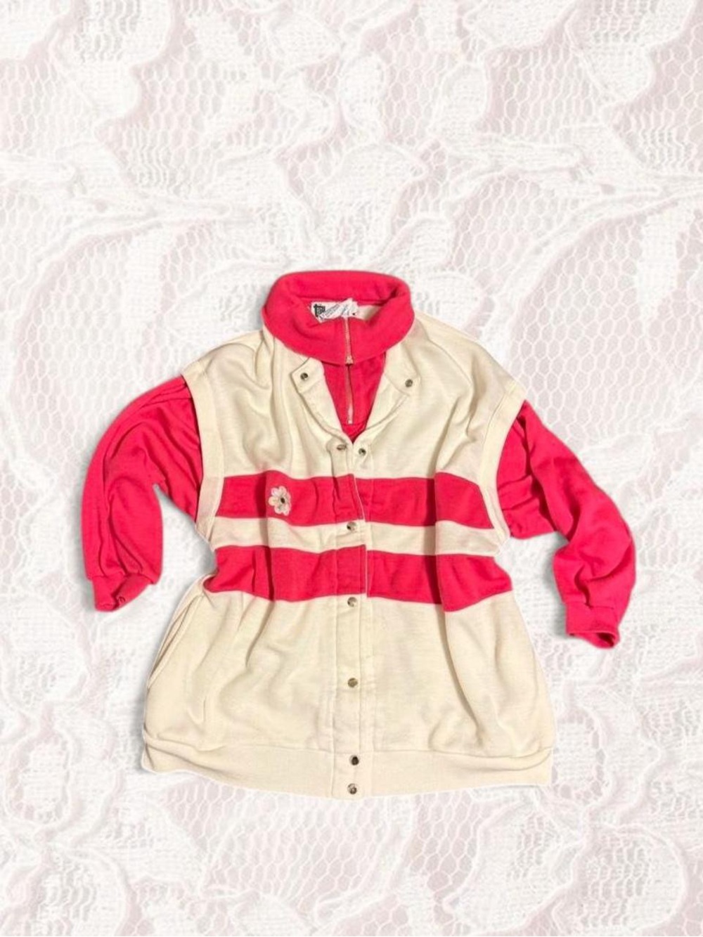 Women’s Pink & Off White Striped Zip-Front Jacket
